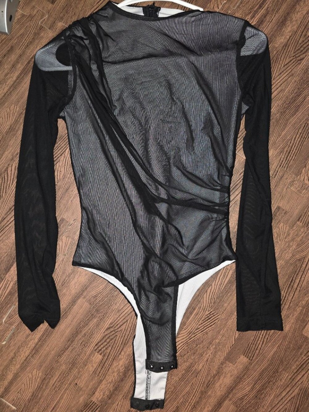 Shein Black Sheer Long Sleeve Bodysuit With Snap Closure Womens Size S